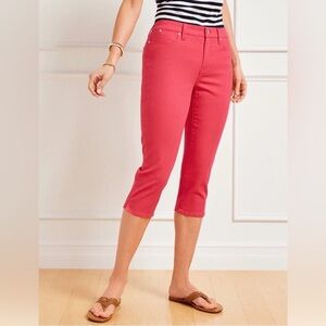 Talbots 8 Coral Red Stretch Denim Flawless 5 Pocket Pedal Pusher Pants